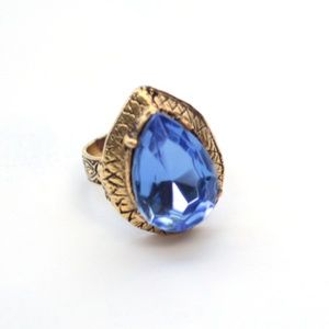Chunky Vintage Ring Large Sapphire Costume Jewelry